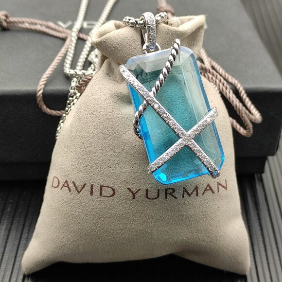 David Yurman Blue Crystal Bezel Necklace - Picture 3 of 5